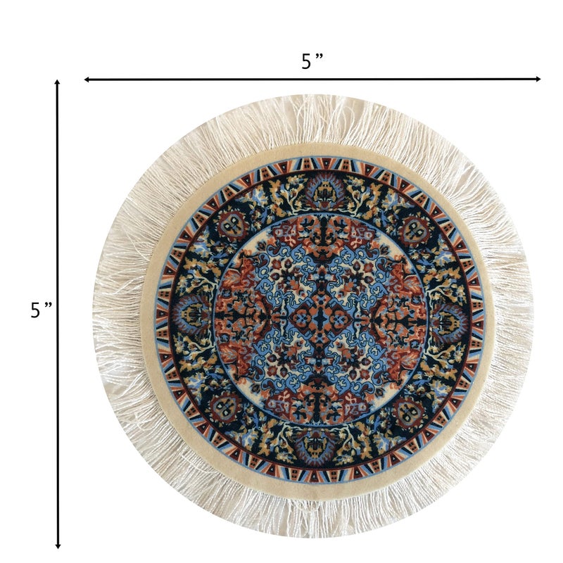 Inusitus Carpet Coasters, Set of 4 Turkish Rug Style Table Drink mats, Absorbent Kitchen and Dining Accessories, Spill & drip Protection, Round - Image 4